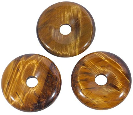 Lovionus89 Kristall Donut Charms, 3-Pcs großes Loch Glückliche Münze Amulett Frieden Kreis Anhänger für DIY Schmuck Herstellung, Tigerauge