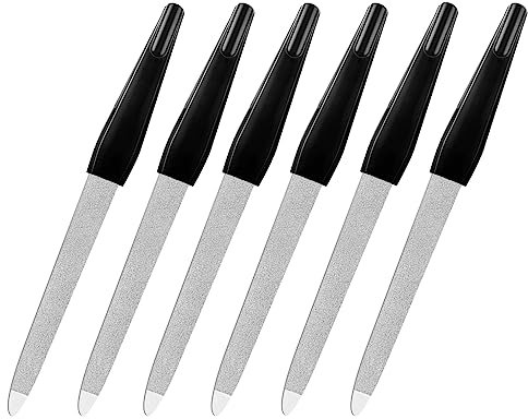 Lima per unghie in metallo (confezione da 6), 6 lime per unghie in acciaio inox con manico a spada per unghie naturali, 15,5 cm, colore nero