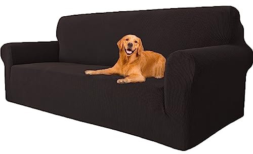 YSTELLAA Housse Canapé Extensible 3 Places, Housse De Canapé avec Accoudoirs, Super Élastique Sofa Cover Universelle, Moderne, Antidérapante, Antisalissure, Lavable, Café