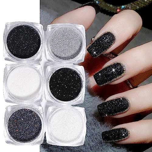 GZSYY Glitzerpuder für Nägel Schwarz Nail Powder Weiss 6PCS Holographic Glitter Nägel Glitzer Nageldesign für Nagelkunst Maniküre