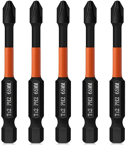 Hakkin 5Pcs PH2 Magnetic Impact Screwdriver Driver Bit Set - 65mm Heavy Duty S2 Steel Professional Impact Driver Bits