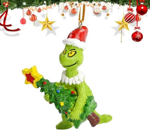 Grinch, decorazioni natalizie, ornamento da appendere decorazioni per albero di natale, unico divertente resina verde decorazione natalizia per la casa e le feste (A)