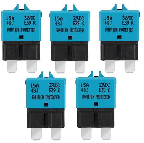 GLOSO flachsicherungen Autosicherungen Sicherungen für KFZ Auto Wohnmobil Boot Motorrad Manuelles Zurücksetzen 5 Stück 15A E39