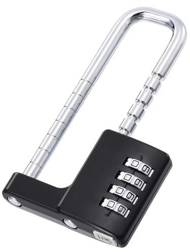 PATIKIL Armoire Mot passe Cadenas, 4 Chiffre Combinaison Verrouillage Réglable Long Manille Serrure Inox Acier Gym Casier Serrure Code pour Gym Clôtures Extérieur, Noir