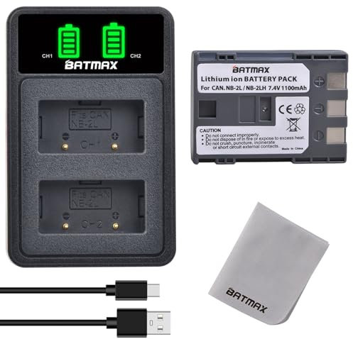 Batmax NB-2L Akku und Ladegerät Set für Canon NB-2L NB-2LH HF R10, PowerShot G7 G9 S30 S40 S45 S50 S60 S70 S80 EOS 350D 400D HV30 HV40 DC300 HG10 IXDVY M3 DV55 DV3 FV M20 M30 M100 M200 M500