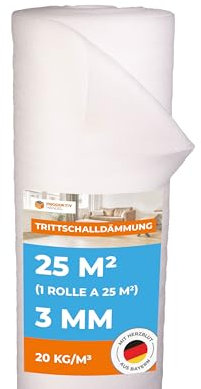 Trittschalldämmung 3mm Profi Basic 25m² | 1 Rolle als Laminat- und Parkettunterlage zur Wärmedämmung | PE-Schaumfolie | Fußbodenheizung geeignet | verbessert die Wärmeisolierung