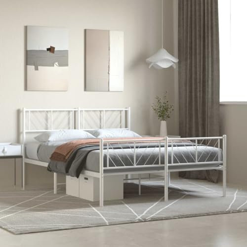 CBLDF Bettgestell Metall mit Kopfteil und Fußteil weiß 150x200 cm