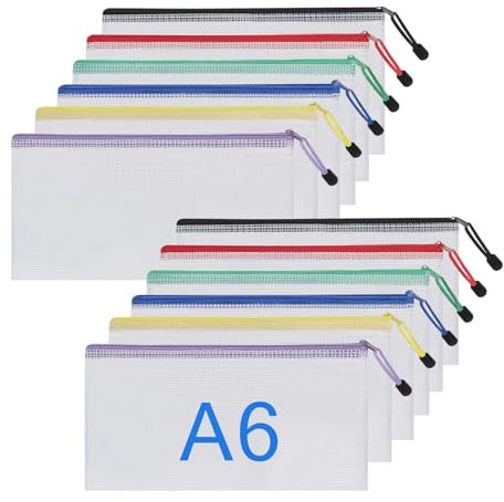 Dokumententasche A6, 12 Stücke Dokumentenmappe A6 Reißverschluss, Wasserdichte Dokumententaschen Zipper Beutel für Quittung, Dokumente, Reiseutensilien