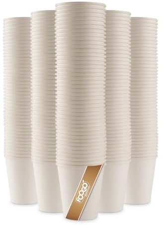 FOOGO Green 1000pcs 10oz Disposable Strong Single-Wall White Paper Coffee Cups, FSC® Certified, Fully Compostable, Takeaway, Paper Cups for Hot Drinks, Parties, Eco-Friendly