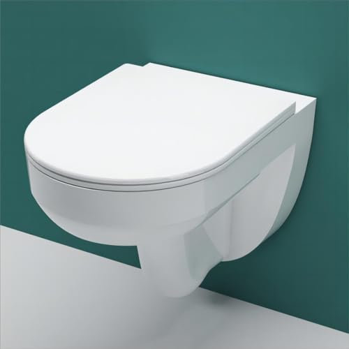 AICA Wand WC spülrandlos Hänge WC mit Lotus Effekt Soft Close Toilette Einfach Abzunehmender Sitz Weiß Rund Modernität丨415