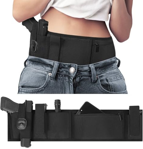 Bauchband Holster, Verstellbare Bauchpistolen Holster, Verdecktes Gürtelholster Tragebundholster mit Mehreren Taschen für Männer und Frauen, Rechte Hand