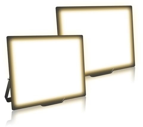 AUXTINGS 2 Pièces 100W Projecteurs LED Extérieur,10000lm Eclairage de Sécurité Spot LED Extérieur,Blanc Chaud 4000K Lumineuse Lampe pour Entrepôt Garage Jardin Stade Arrière-cour,175V-260V Imperméable