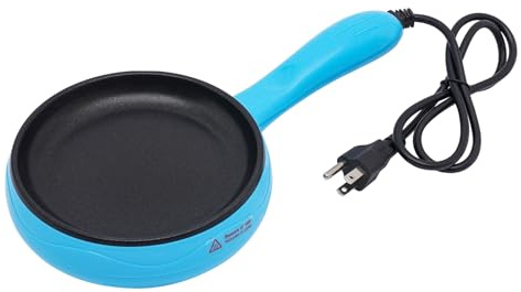 Nonstick Frying Pan, 450W Stainless Steel Mini Fry Pan, 5.9 Inch Electric Fry Pan with Wooden Spatula, Small Electric Dumpling Egg Skillet, Bacon Ham