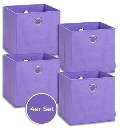 Storanda | 4er Set Aufbewahrungsbox 33x33x33 cm | Extra Große Griffe | Stabil & Faltbar | Regalbox für Würfelregal Kallax | Ideal für Zuhause & Kinderzimmer | Flieder