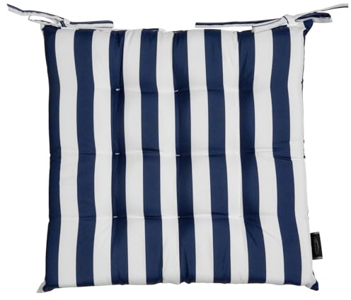 Eurofirany Wasserfeste Stuhlkissen Outdoor Sitzkissen Garten Kissen Terasse 40x40 Auflage Sitzauflage Bodenkissen Polster (Dunkelblaue Streifen)