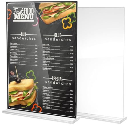 Porte-menus en Acrylique A4, Lot de 2 Présentoirs Publicitaires Transparent sur Pied, Supports de Cartes de Menu, Présentoirs de Bureau pour Restaurants, Bureaux, Expositions, Photos, 22 x 28 cm