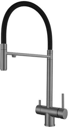 XJTNLB Grifos Cocina Fregadero con Osmosis Extraibles Gris Pistola Grifo Abatible Cocina con Dos Asas Griferia Tres Vias Cocina para Osmosis Grifo Cocina Flexible