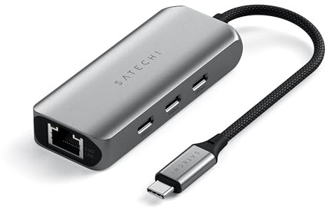 SATECHI Adaptador Ethernet USB C 2.5 Gigabit 4 en 1 con 3 Puertos USB‑C 3.2 (10 Gbps), Transferencias Ultrarrápidas Plug&Play – para Mac, Windows y Dispositivos con Tecnología Tipo‑C