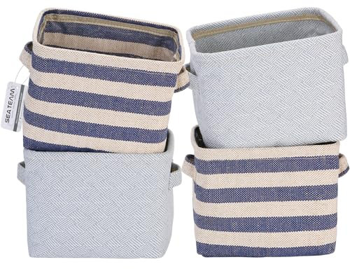 Sea Team 4.5L Mini Size Jute Storage Basket 4pcs Square Box with Double Handles Table and Room Small Items Storage Expert, 20 * 16 * 15cm/7.9 * 6.3 * 5.9In