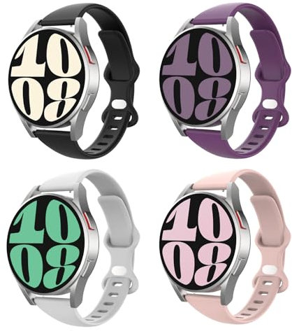 Astorgos 4 Pack Cinturino Sottile Compatibile con Samsung Galaxy Watch 7 FE 6 5 4 40mm 44mm/Watch 6 4 Classic 43mm 47mm 42mm 46mm/5 Pro 45mm/3 41mm/Active 2, 20mm Cinturino in Silicone per Donne, B