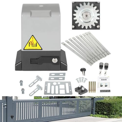 Izrielar Motor Puerta Corredera 550W automatismo para puertas de garaje batientes hasta 1200 kg, 12M automatismo para puertas correderas, alcance del mando a distancia 50M, con 2 mandos a distancia