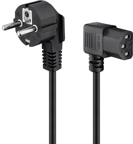TECHZOCO Cable de alimentación acodado CPU, Enchufe Tipo F (CEE 7/4) 90° Ángulo Toma de Entrada C13 Enchufe 90° en Ángulo, Sección 1 mm², para Ordenador, Monitor, Impresora, Negro, 3 Metros