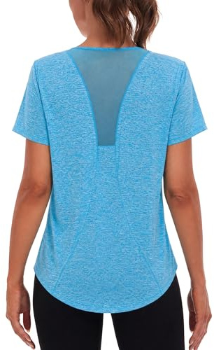 Terecey Sportshirt Damen Kurzarm Fitness T-Shirt Yoga Shirt Lang Damen Funktionsshirt Atmungsaktives Sport Tshirt Trainingsshirt Laufshirt für Wandern Trekking Gym