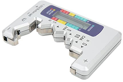 Universal Digital Battery Capacity Meter Tester DC N AAA AA 9V 1.5V Button Cell Analyzer - LCD Screen, Wide Application, Scratch Resistant ABS - for Home Use (Silver)