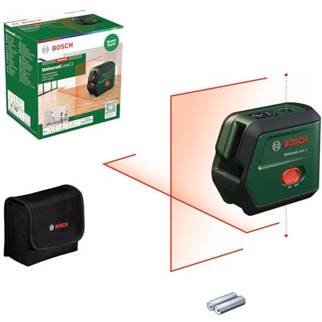 Bosch livella laser multifunzione UniversalLevel 2 (linee laser a croce incl. punti a piombo integrati per un allineamento preciso e un facile trasferimento dell'applicazione, in cartone)