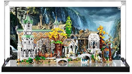 Acryl-Vitrine für Lego 10316 Rivendell Castle Modell, 3 mm staubdichte Schaukasten, Vitrine kompatibel mit Lego 10316 (Modell nicht im Lieferumfang enthalten) (Hintergrund gebaut 3 mm Spiegel)