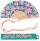 FISURA – Holzfächer mit Retro-Blumenmuster. Stilvolles, farbenfrohes Accessoire, tragbarer rosa-grüner Handfächer mit praktischem Aufhänger. Maße: 42,5 x 23 cm