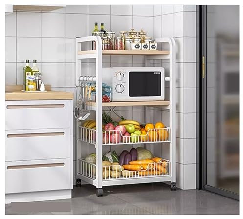 TLLCHYL Kitchen Microwave Stand with Storage Shelf for Spices and Baker Rack Industrial Style Utility Stand for Microwave Oven (White 4)