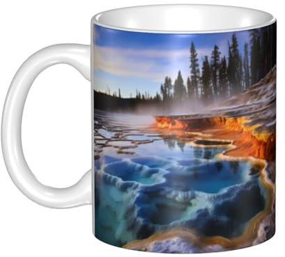 YYHHAOFA Yellowstone National Park Prints - Taza de cerámica para capuchino, latte, cereales, yogur, leche, bebidas calientes o frías, horno de microondas