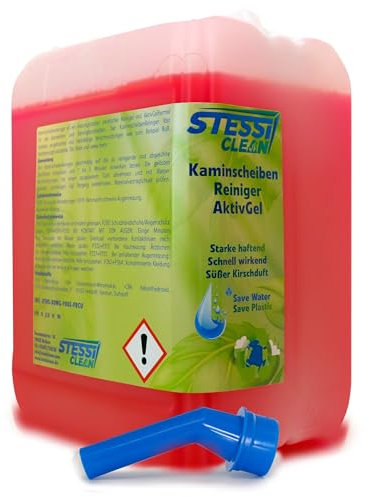 StessiClean Kamin & Ofenglas Reiniger AktivGel | 2,5 Liter | Kaminscheibenreiniger für hartnäckigen Verschmutzungen | Kaminreiniger - Ofenreiniger | Ofenglasscheiben | Ruß Reiniger | mit Ausgießer