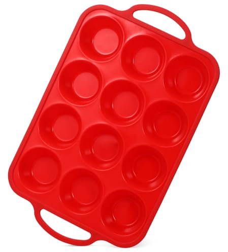 ABOOFAN Vassoio grande e profondo per muffin, 12 tazze, in silicone, antiaderente, per fare muffin, torte, pane