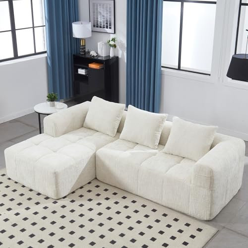 LIFEISLE Modernes Sektionssofa L-Sofa, Ecksofa mit Chaiselongue und Armlehnen, Chenille Couch mit Seitentasche, Keine Installation erforderlich Beige