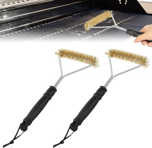 Grillbürste Messing, 2 Stück 12 Zoll Messingbürste Grill Bürste Dreieckig 360° Reinigung Grill Reinigungsbürste, Verbrühungshemmender Grillrost Bürste für Gasgrill Grillrost Holzkohlegrill