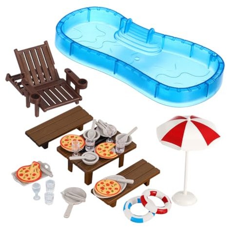 SOIMISS 2sets Mobili Per Casa Delle Bambole Piscina Salvagente e Sdraio Decorazioni Miniature Per Soggiorno e Camera Da Letto Kit Da Te Per Casa in Miniatura Sulla Spiaggia