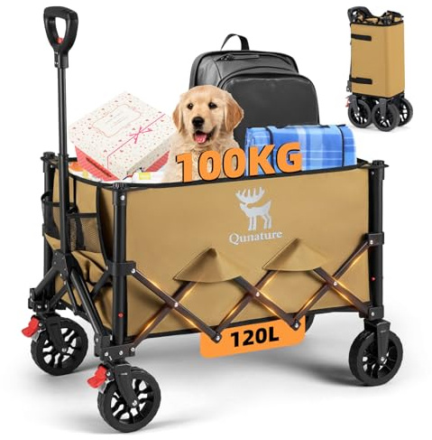 Qunature Faltbarer Campingwagen Bollerwagen mit Bremse,120L