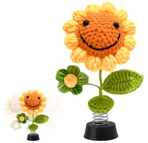 Shwdsy Glücksbringer Auto, Handgewebt Wackelfigur, Lustig Auto Innenraum Deko, Sonnenblumen Deko, für Autos, Büros, Geschenke