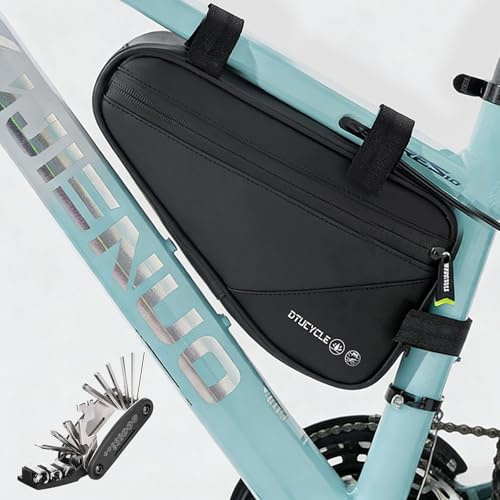 Fahrradtasche Rahmen 16-in-1, 2 L Dreieckstasche Rahmentasche Fahrrad | Werkzeugtasche Wasserdicht Multitool, PU-Leder Fahrrad Taschen Rahmen 2 Fächer für Stadtrad, Trekkingrad, Rennrad, MTB