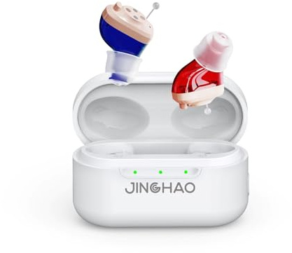 JINGHAO Amplificador de Sonido Recargable Pack de 2 Amplificadores de Sonido Recargables, Con Caja De Carga Portátil (Rojo/Azul)