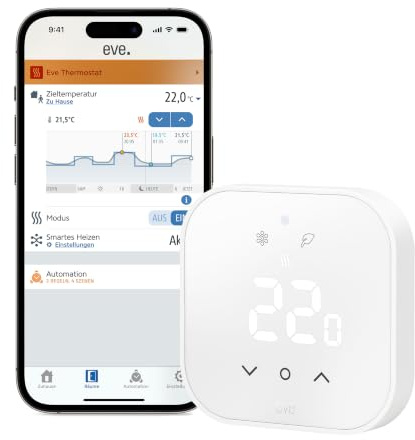 Eve Thermostat (Matter) - Smartes Thermostat für Fußbodenheizungen | Fußbodenheizungssteuerung für Alexa, Apple, Google, App- und Sprachsteuerung, präzise Einzelraumsteuerung, Triac-Schaltung