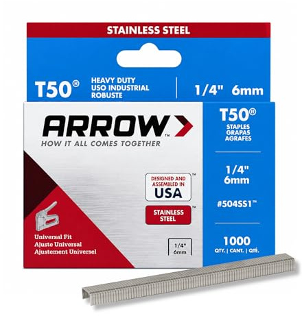 Arrow A504SS1 Staples, T50, Stainless Steel, 1/4, 6 mm (Pack of 1000)