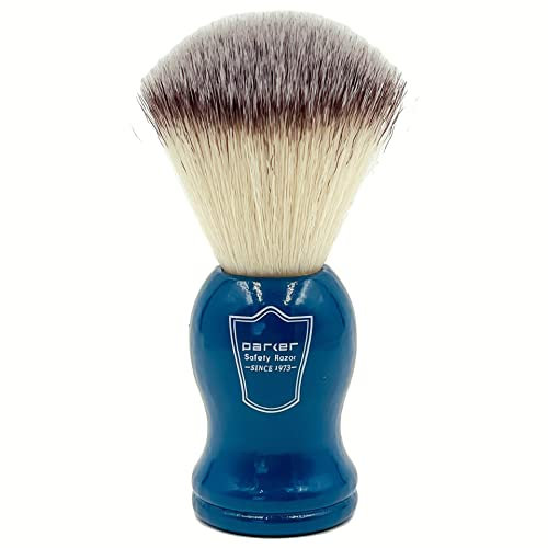 Parker Safety Razor Synthetische Borste Rasierpinsel mit blauer Holzgriff - Pinsel inklusive Standfuß