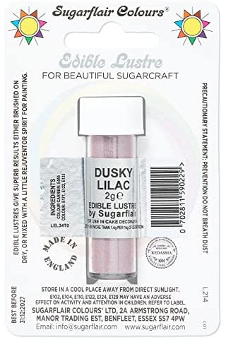 Sugarflair Dusky Lilac Edible Lustre Dust, Add a Lustrous Shine to Cakes or Decorations. Brush On or Add Rejuvenator to Create Eye-Catching Edible Paint, Gives Shine to Your Bakes - 2g