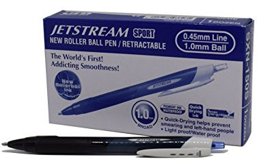 uni-ball SXN-150S Jetstream Sport RT Drucktintenroller, blaue uni Super-Tinte, 1,0 mm breite Kugel, komfortabler gummierter Griff, 12er-Packung
