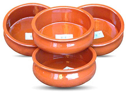 Valdearcos Set of 4 Spanish Terracotta Tapas Dish/Cazuela Abombada - 15cm diameter