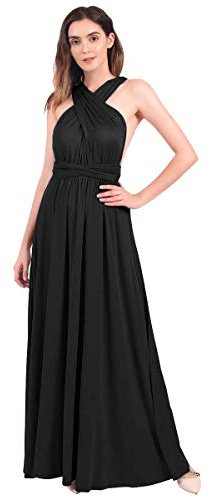 Womens Sexy Convertible Multi Way Wrap Transformer Solid Cocktail Off Shoulder Wedding Bridesmaid Evening Long Maxi Dress Floor Length Bandage Pageant Prom Ball Gowns Black M