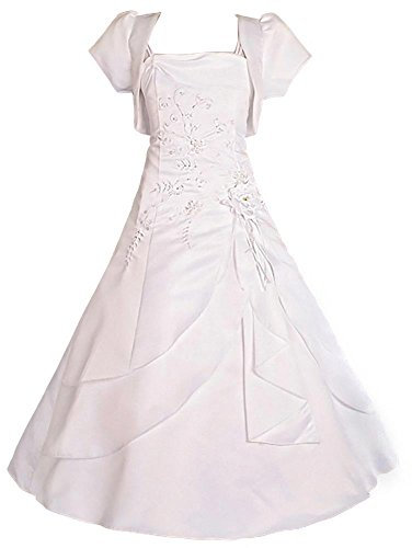 Lito Angels Vestito Damigella per Bambina, Abito Elegante per Cerimonia di Sposa o Comunione, con Bolero, Taglia 11-12 Anni, Bianco